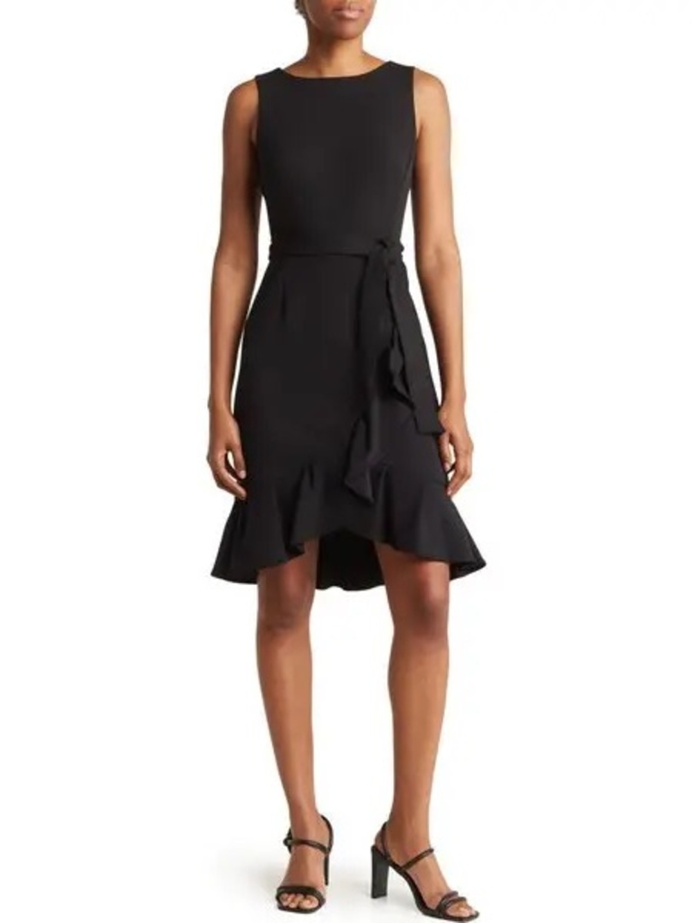 Calvin Klein Sleeveless Belted Ruffle Bottom Dress Size 8 Minimalist